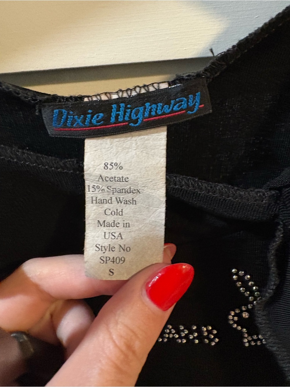 Dixie Highway Y2K Black Rhinestone Graphic Asymmetrical Tie Top Size S - Picture 3 of 5